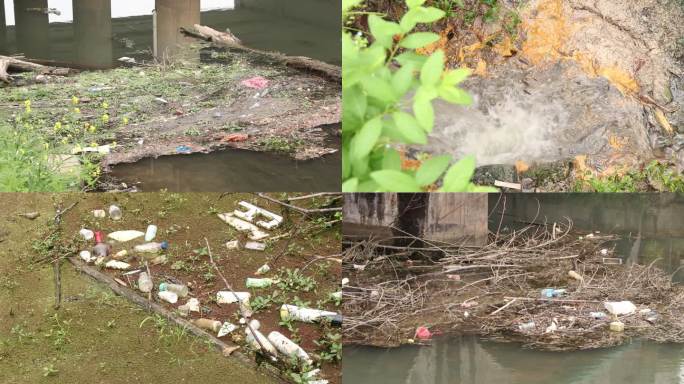 河道垃圾环境污染臭水沟水葫芦