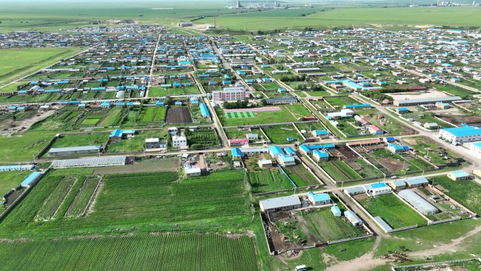 航拍内蒙古牧场村庄浩特陶海