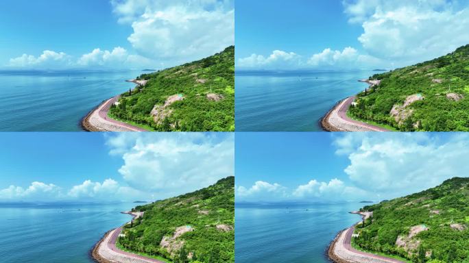 航拍广东惠州蓝色海岸线绿道自然海景