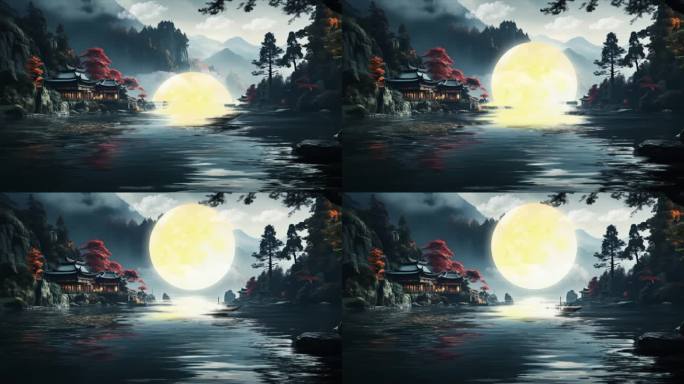 中秋月亮升起背景视频模板