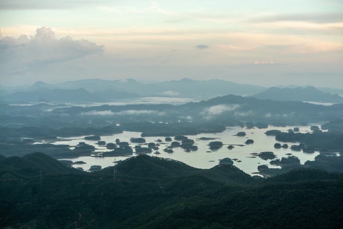 长焦千岛湖延时 江门水库日出