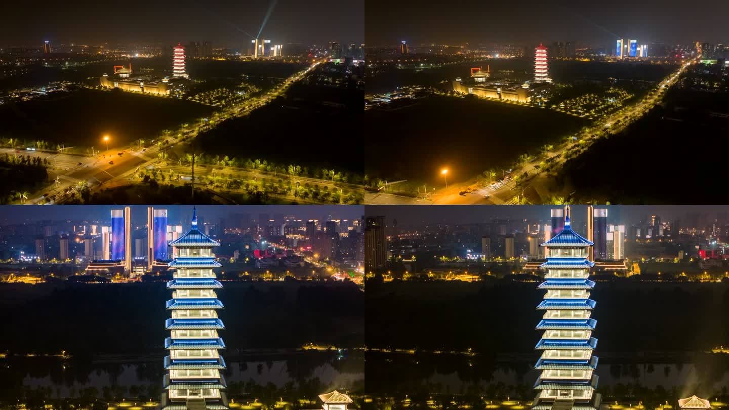 航拍扬州大运河博物馆夜景延时摄影