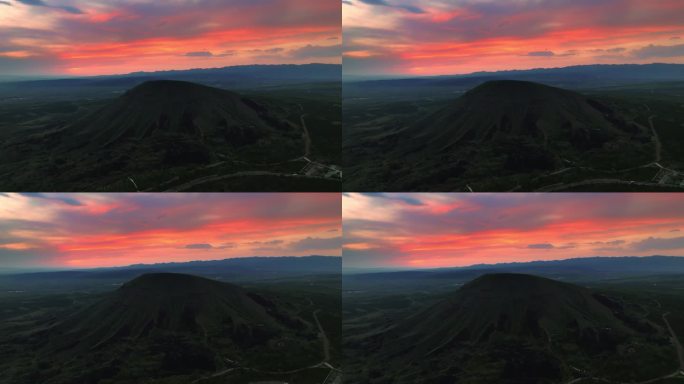 绚烂的晚霞和火山