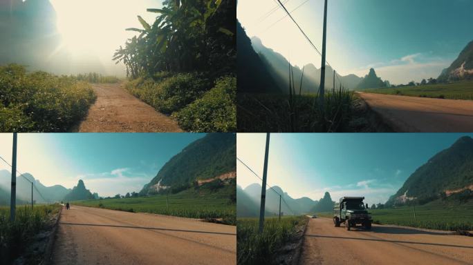 清晨壮观的乡村道路与田园风景4K
