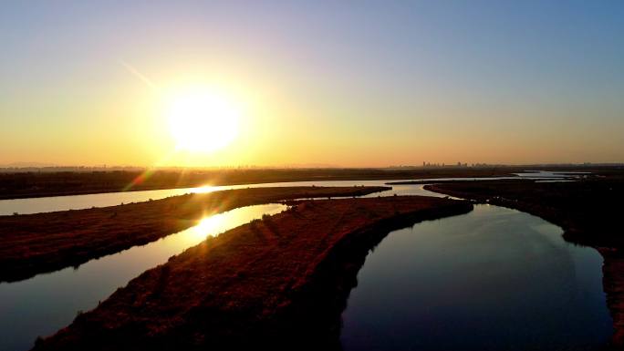 石家庄滹沱河 冀之光 子龙大桥 夕阳航拍