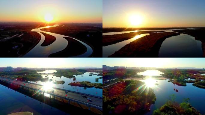 石家庄滹沱河 冀之光 子龙大桥 夕阳航拍