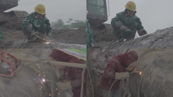 雨中作业的工人