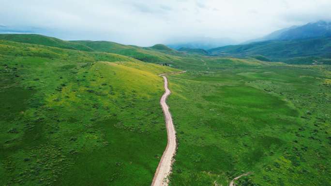 航拍草原公路 草原天路风景