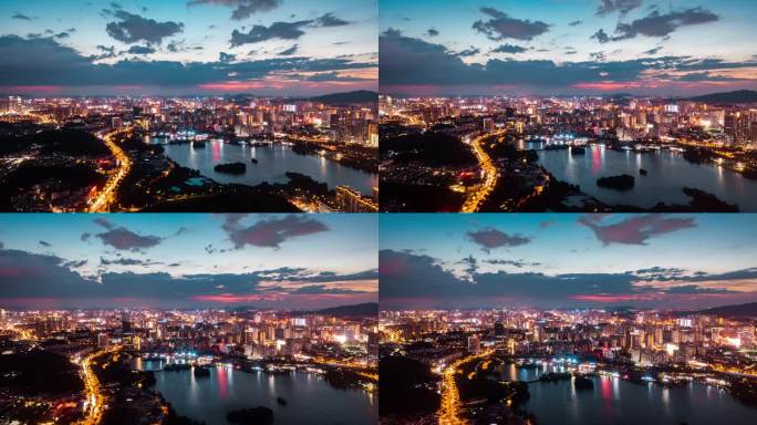 繁华城市夜景空镜航拍延时摄影