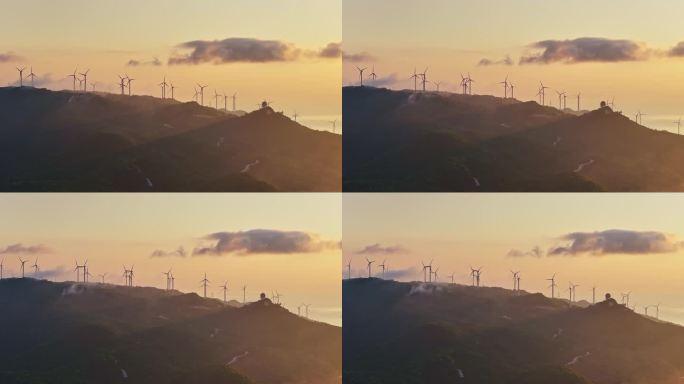 4K汕头南澳岛日出时的风力发电机