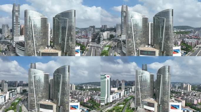 武汉市光谷国际广场航拍城市高楼建筑风光