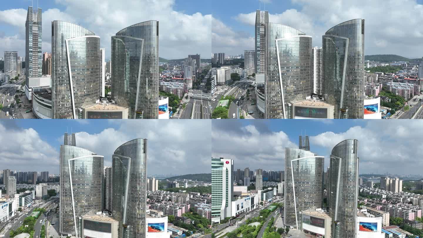 武汉市光谷国际广场航拍城市高楼建筑风光