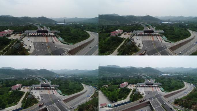 山东济南港沟高速收费站实景航拍城市风景