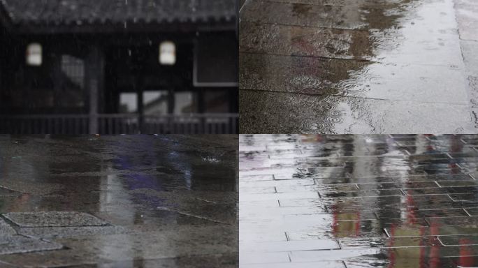 江南古建筑古街雨季雨丝雨滴空镜
