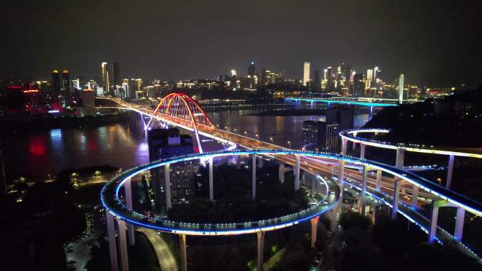 4K航拍菜园坝大桥夜景