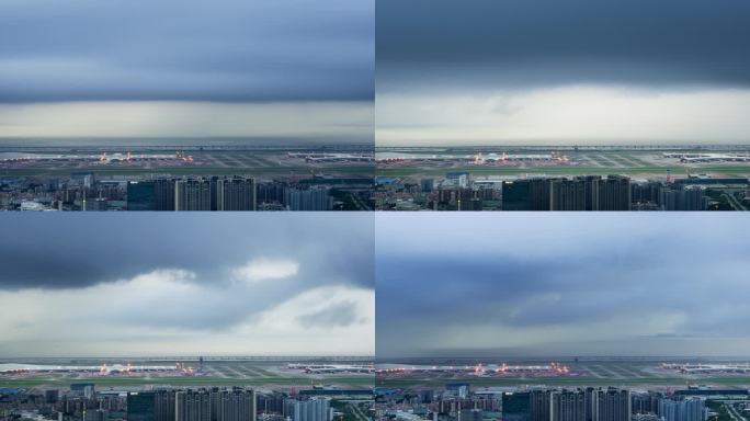 雷暴风雨和乌云下深圳机场航站楼全景延时