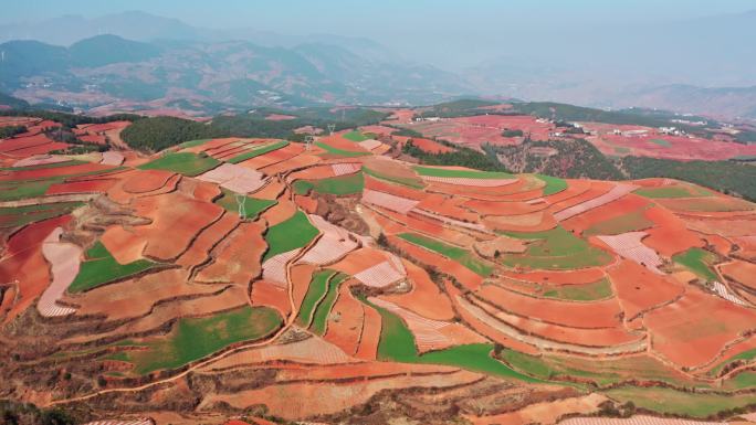 东川红土地，多彩的土地，航拍视角田园风光