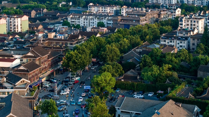 航拍扬州古建筑城区延时摄影