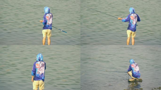 青年男子在河边钓鱼享受时光慢生活