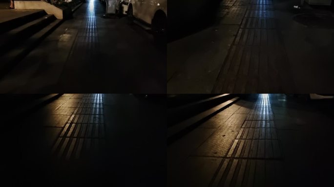 城市夜晚街道感官感知步行盲道光线透射盲道