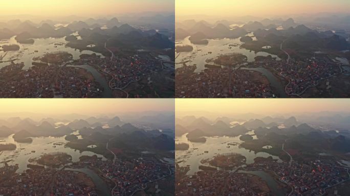 普者黑的清晨，航拍视角的普者黑