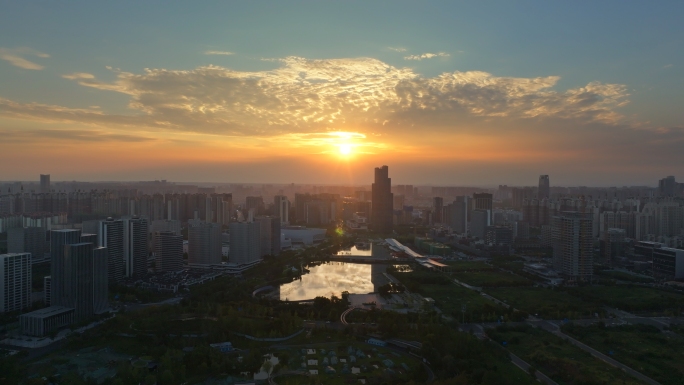 成都新川公园夕阳大景4k