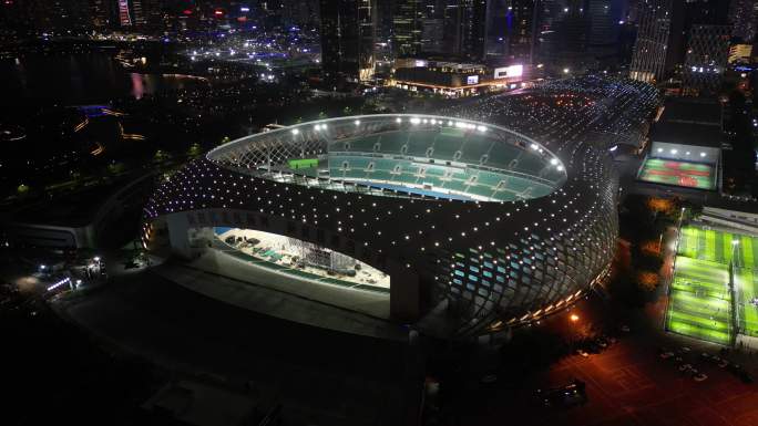 深圳湾体育中心春茧体育馆夜景航拍