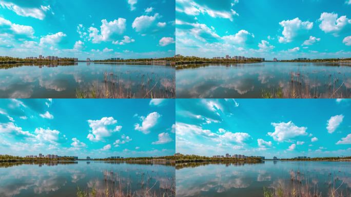 白鹭湖、湖泊、水、云、蓝天、风景、延时