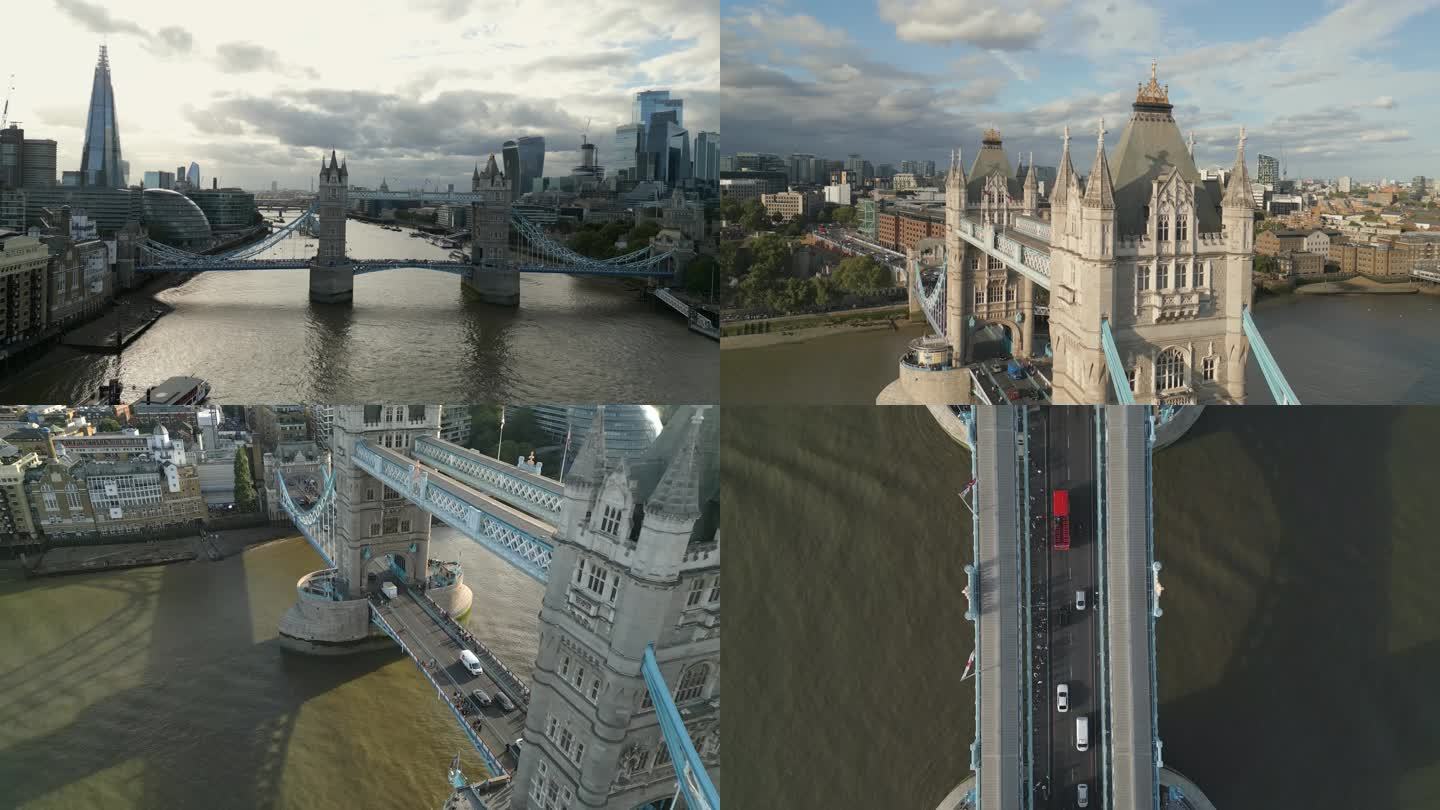 4K英国塔桥航拍 英国伦敦 泰晤士河