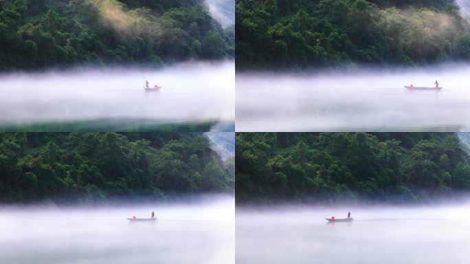 雾漫小东江-晨雾中轻快划过的小船