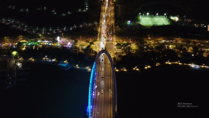 浐灞大桥-航拍浐灞彩虹桥-夜景城市点亮