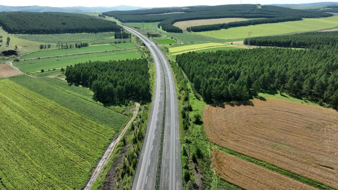 航拍道路农田森林