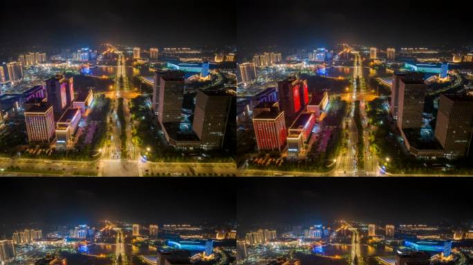 航拍扬州明月湖新城延时摄影夜景