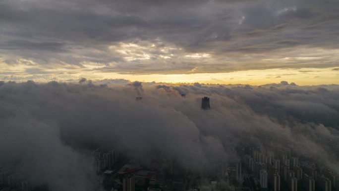 南宁东盟商务区云海日出航拍延时