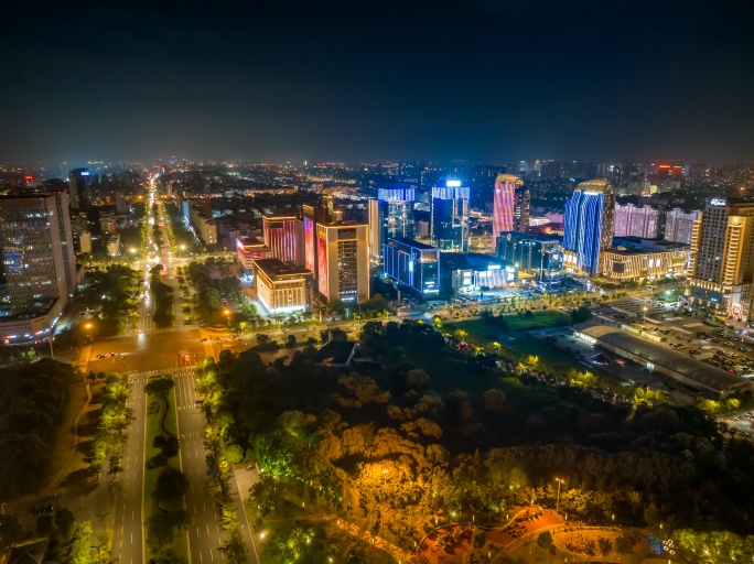 航拍扬州新城夜景延时摄影
