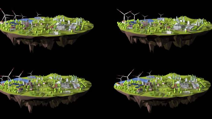 风能发电浮岛动画