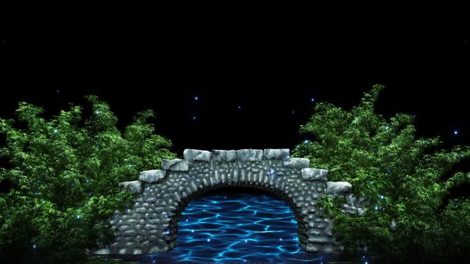 夜景拱桥流水