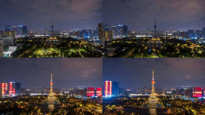 佛山禅城区电视塔文华公园亮灯夜景延时