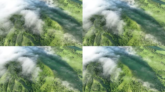 航拍云雾缭绕的青山