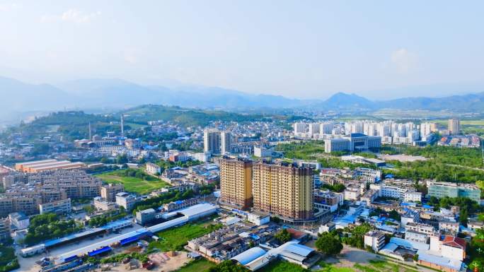 双江县城市地标建筑全貌傍晚夕阳航拍