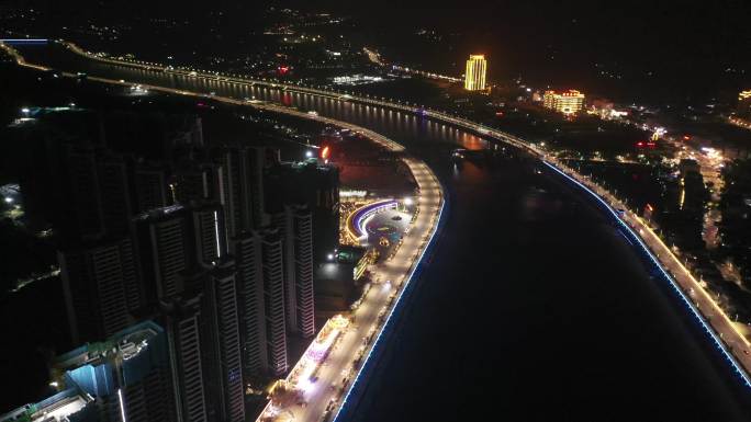 航拍饶平县夜景