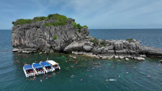 泰国安通国家海洋公园海岛浮潜自然风光航拍