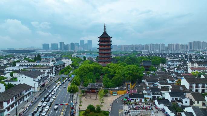 江苏苏州市报恩寺塔北寺塔航拍北塔报恩寺城