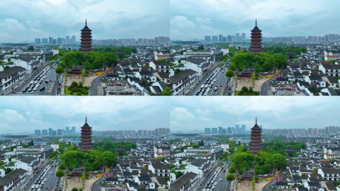 江苏苏州市报恩寺塔北寺塔航拍北塔报恩寺城