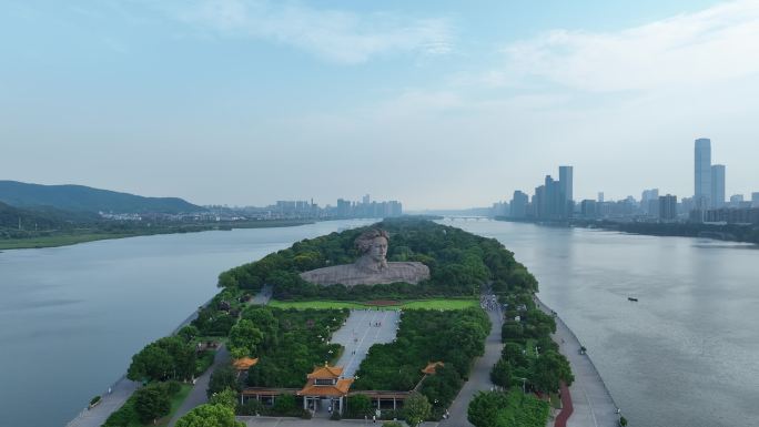 长沙橘子洲头航拍湘江橘子洲景区长沙地标