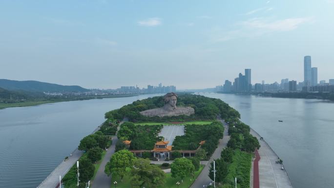 长沙橘子洲头航拍湘江橘子洲景区长沙地标