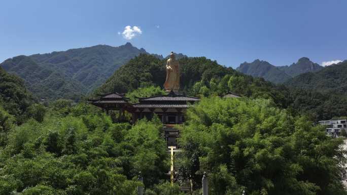 正版航拍河南老君山5A级风景区老子铜像