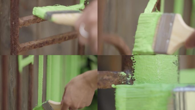刷漆刷栏杆油漆苹果绿