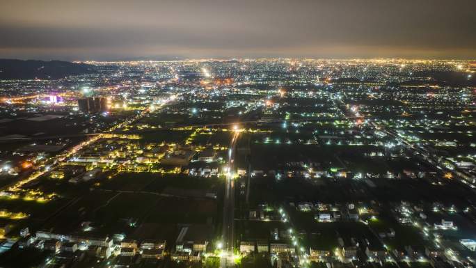 台州温岭市松门镇日转夜景航拍延时高楼农村