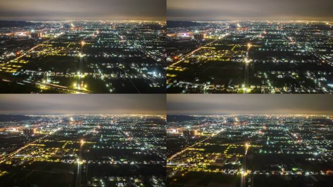 台州温岭市松门镇日转夜景航拍延时高楼农村